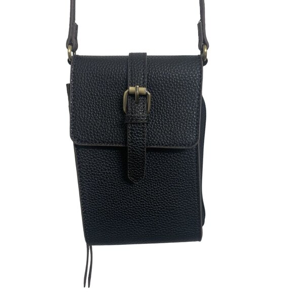 St. Johns Bay Black Pebble Leather Mini Crossbody Bag Adjustable Strap - Picture 1 of 6
